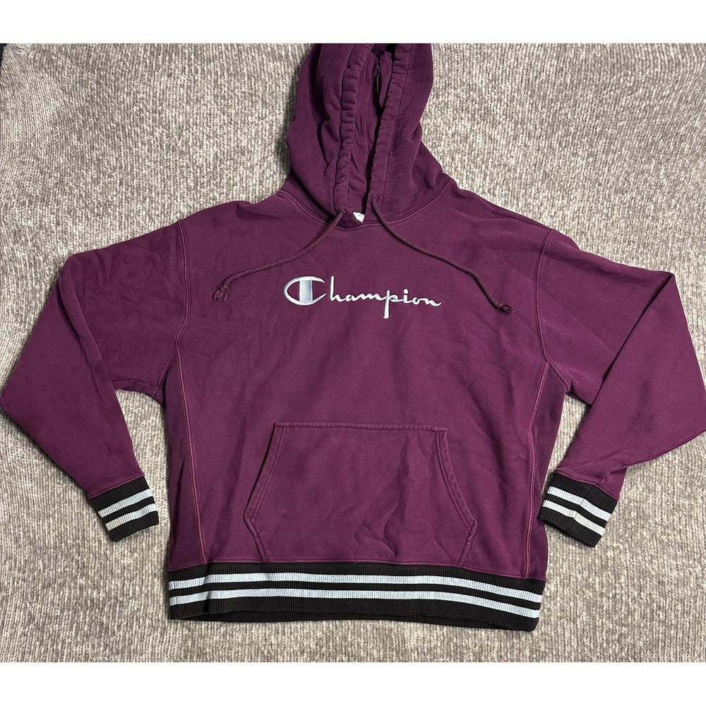 Vintage Champion Men's Reverse Weave Purple Embroidered Pullover Hoodie Size 2XL